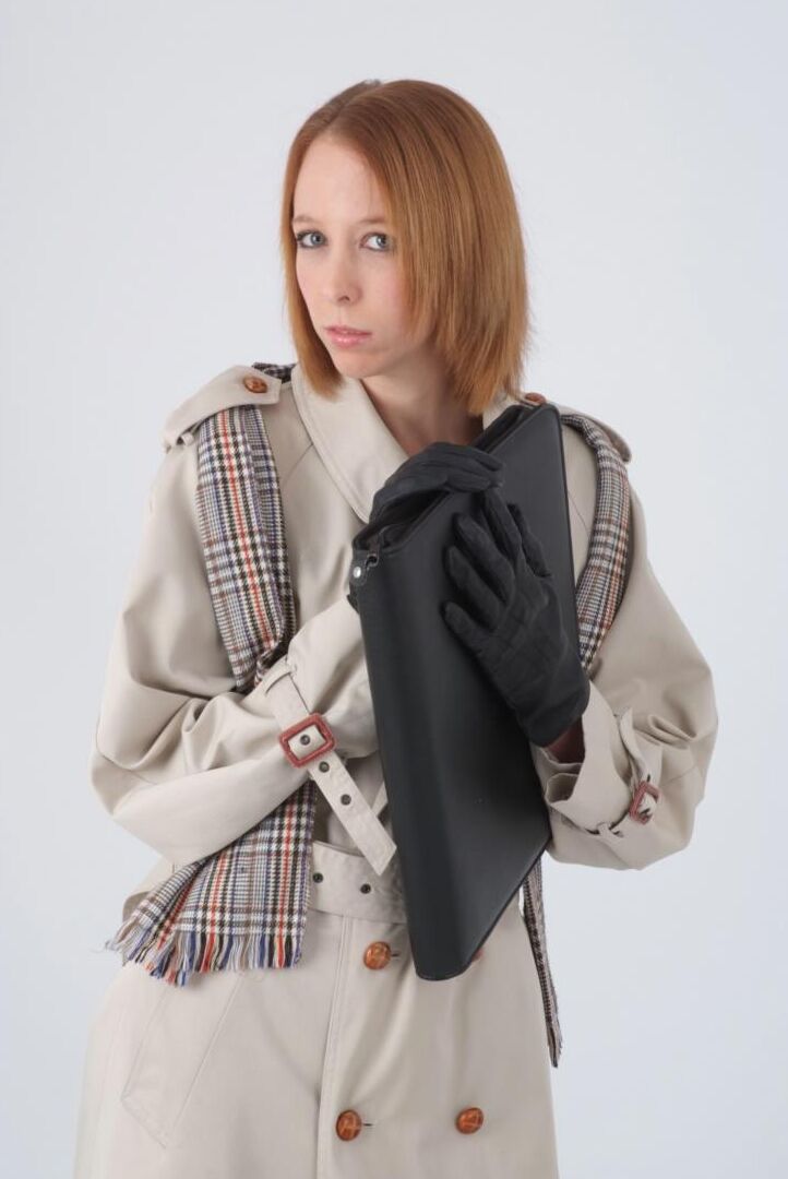 15P Natural redhead models in gloves and lingerie after removing top coat