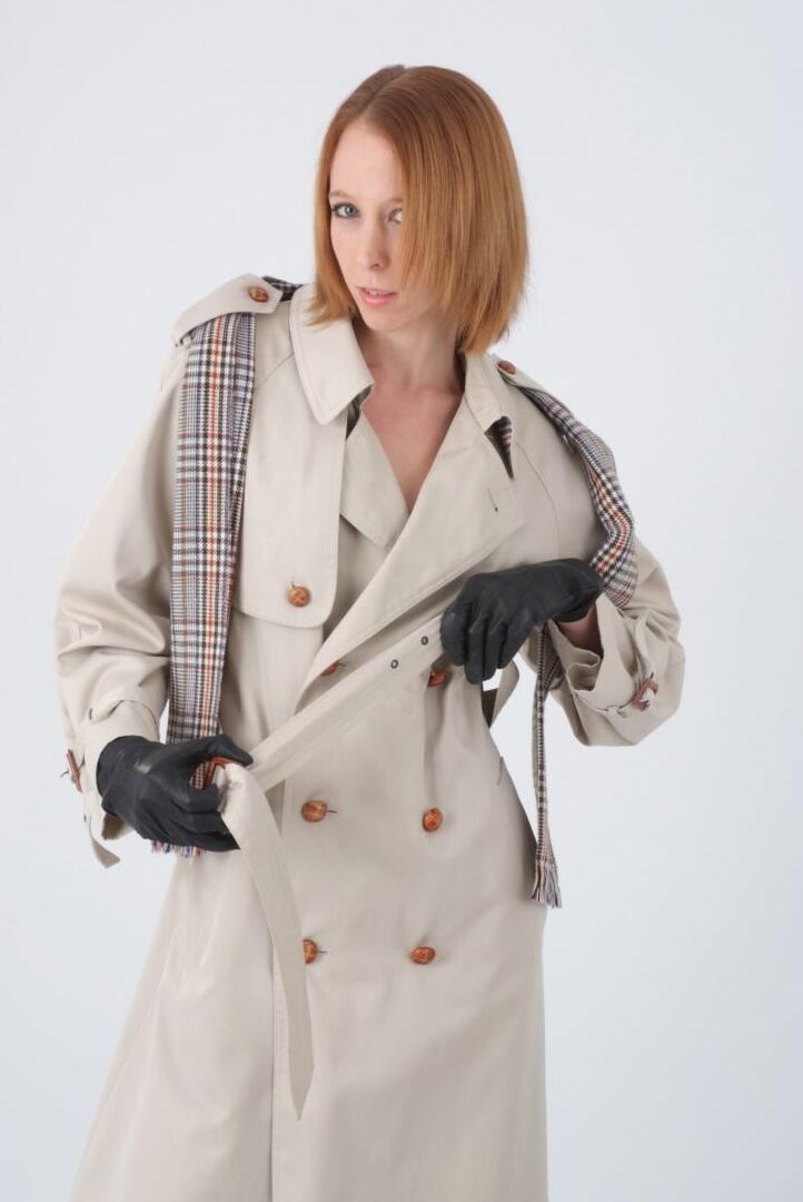 15P Natural redhead models in gloves and lingerie after removing top coat