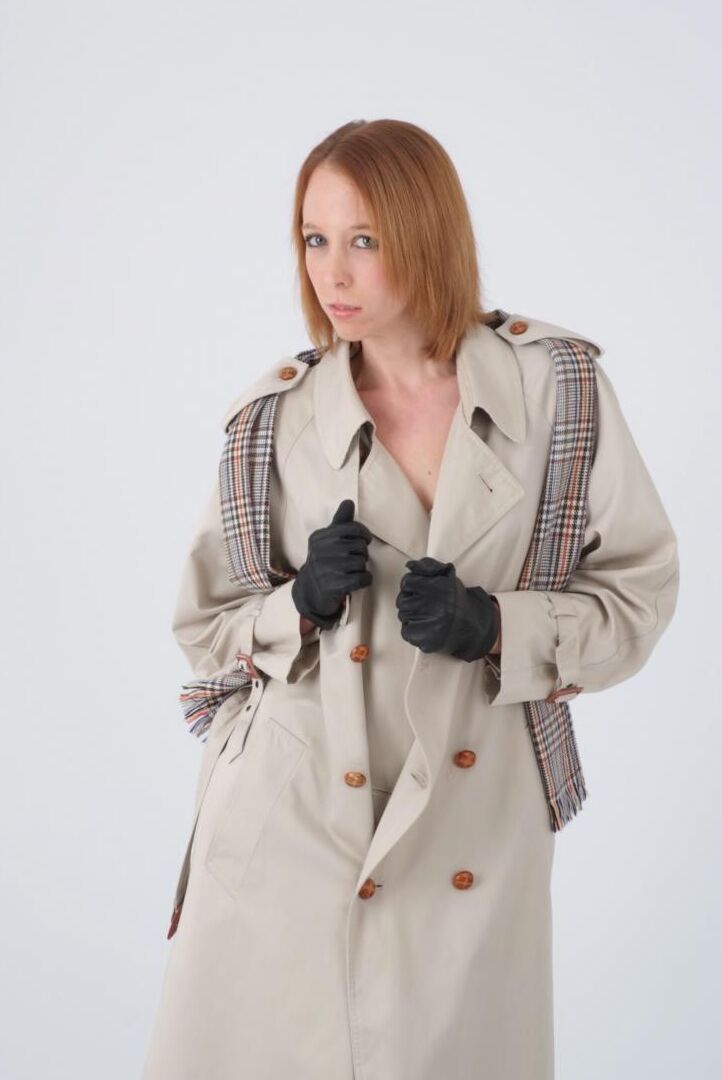 15P Natural redhead models in gloves and lingerie after removing top coat