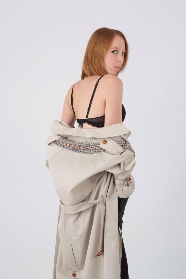 15P Natural redhead models in gloves and lingerie after removing top coat