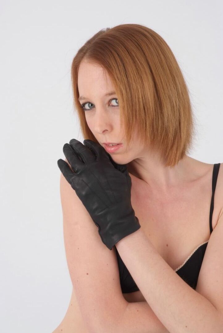 15P Natural redhead models in gloves and lingerie after removing top coat