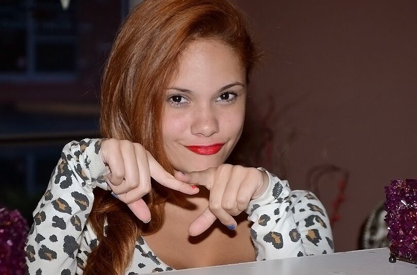 12P Sweet big tit ginger babe is smiling and showing her body