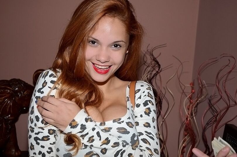 12P Sweet big tit ginger babe is smiling and showing her body