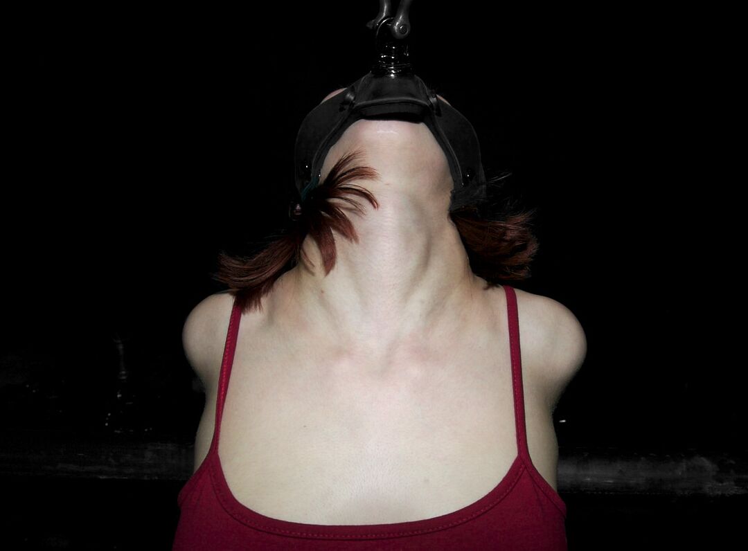 19P Redheaded MILF Sabrina Sparx gets stripped while tied to a metal construction