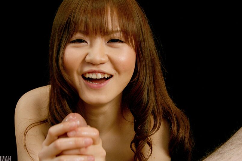 16P Japanese redhead delivers a handjob while totally naked on her knees