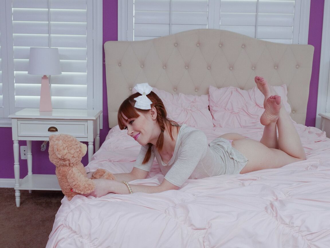 20P Tiny redhead cutie Alexa Nova with her teddy spreading & toying her teen twat