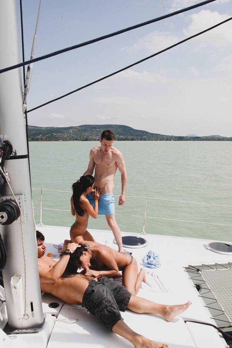 21P Euro sluts Angel Pink & Elena Grimaldi get banged in a hot 4some on a yacht