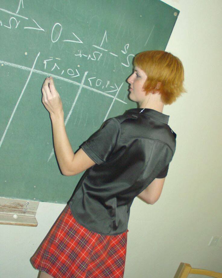 21P Redheaded student Strelka strips in the classroom and touches her hot body