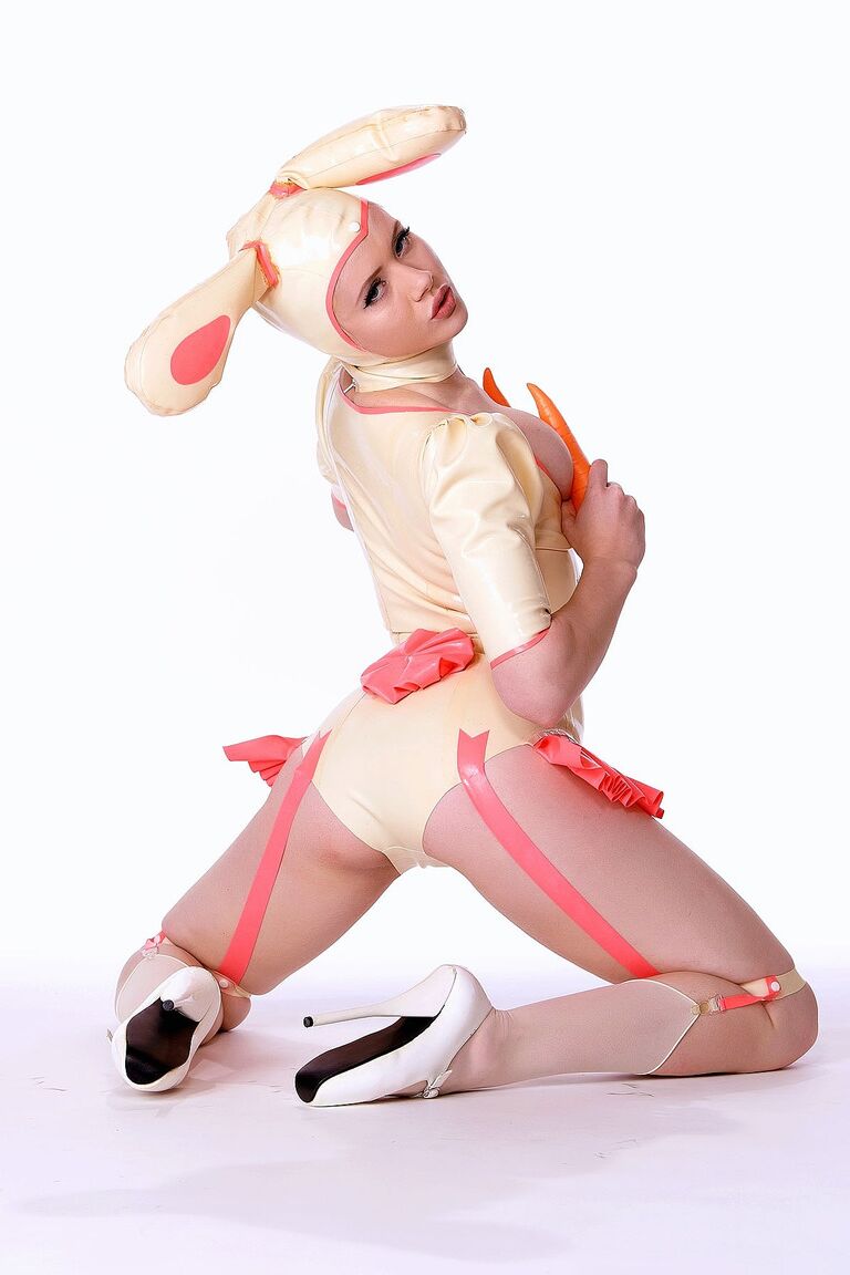 21P Glamour model Mosh dresses as a slutty Easter bunny in latex before striptease