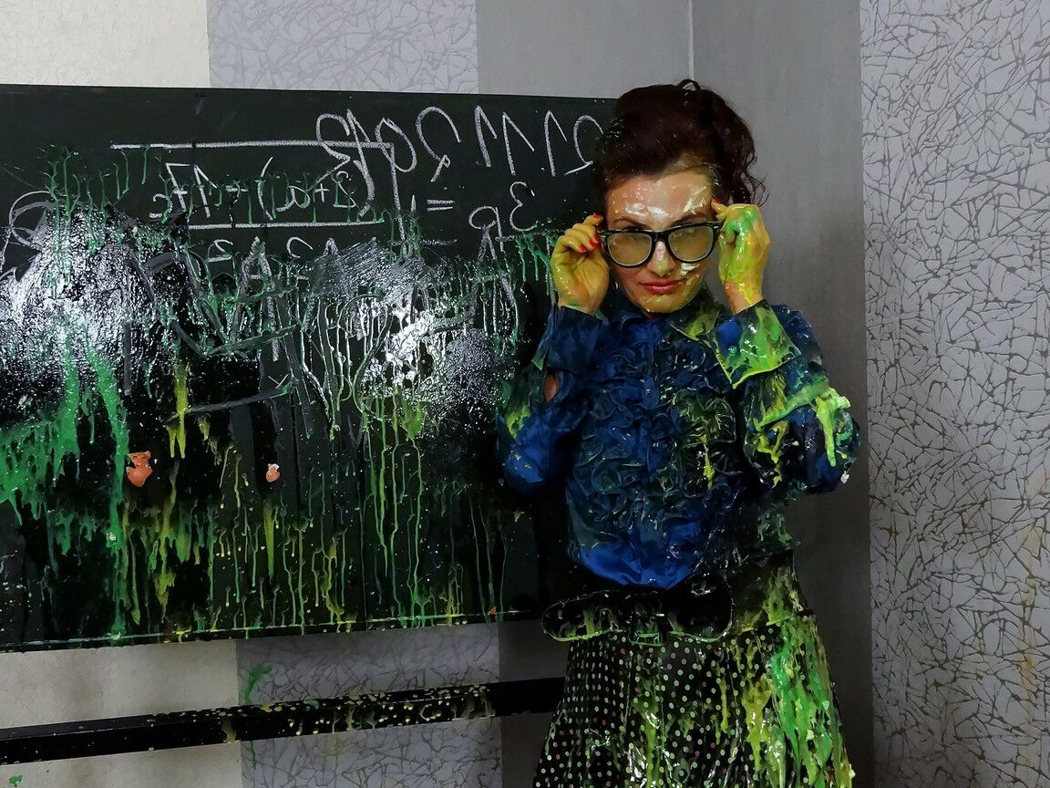 15P Schoolgirls soak their teacher with water guns before getting totally messy