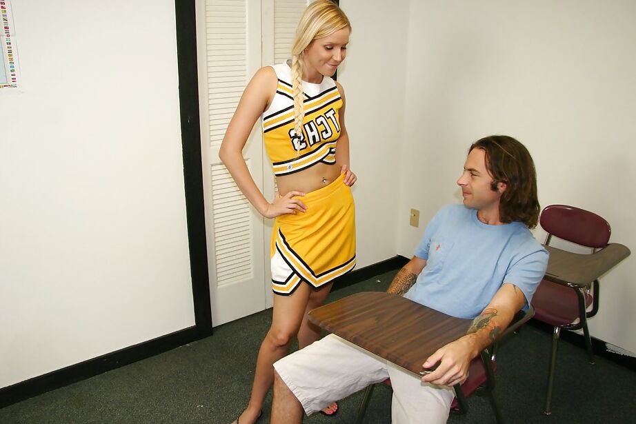 16P Lustful cheerleader with pigtail gets tricked into handjob action