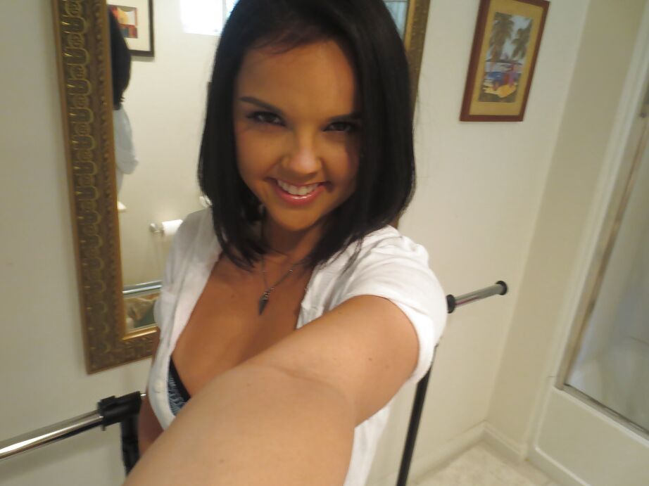 16P Brunette girlfriend Dillion Harper is doing self shots while undressing
