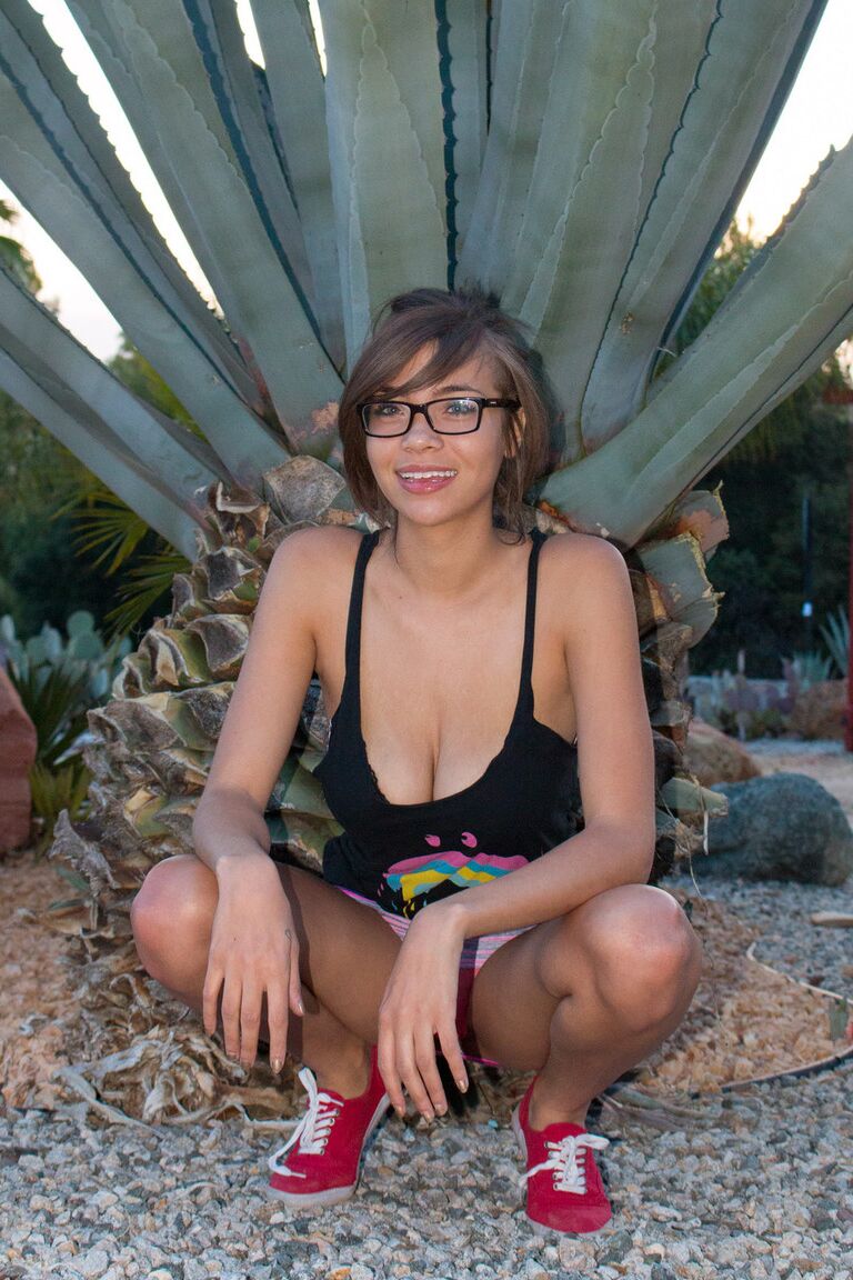 12P Cute girlfriend Cassidy Ellis in glasses flashing her tits & panties in public