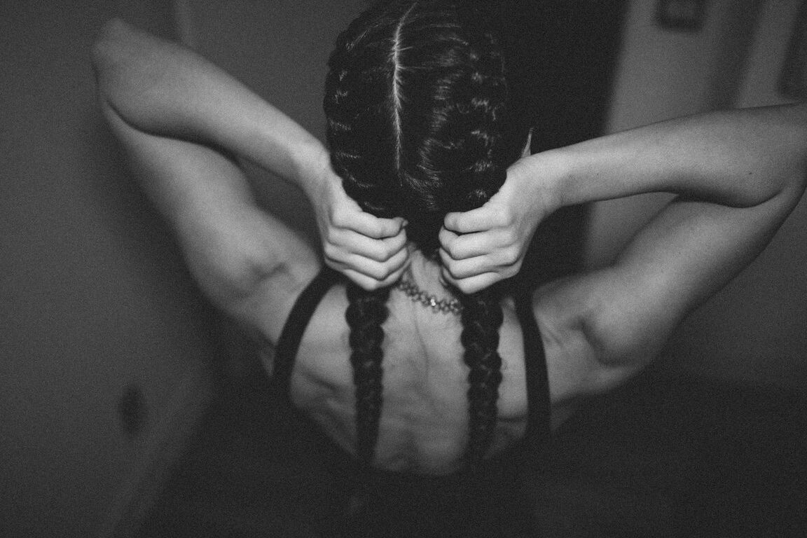 12P Sexy brunette Abbie Maley models in braided pigtails prior to a POV blowjob