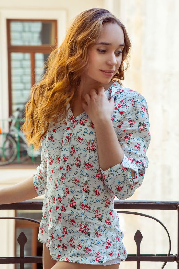 20P Young redhead Ness gets completely undressed on top of her bed