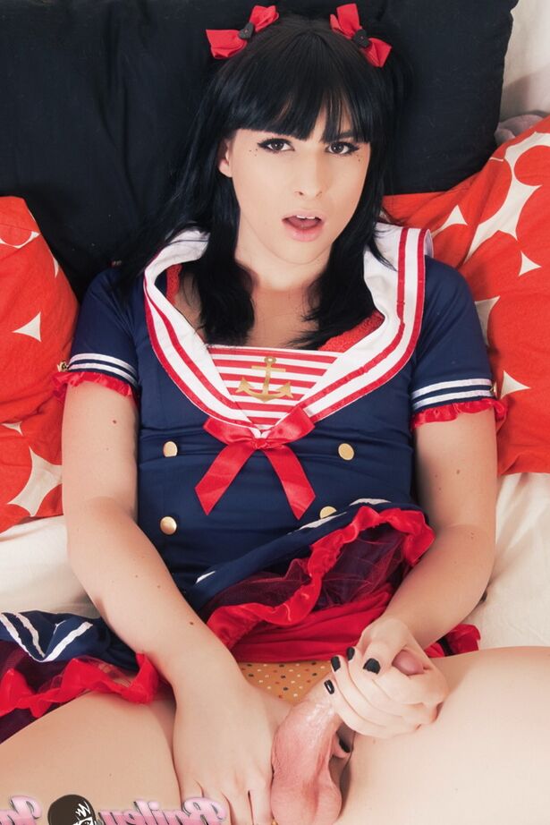 12P Big cocked TS sailor babe toying her tight wet asshole