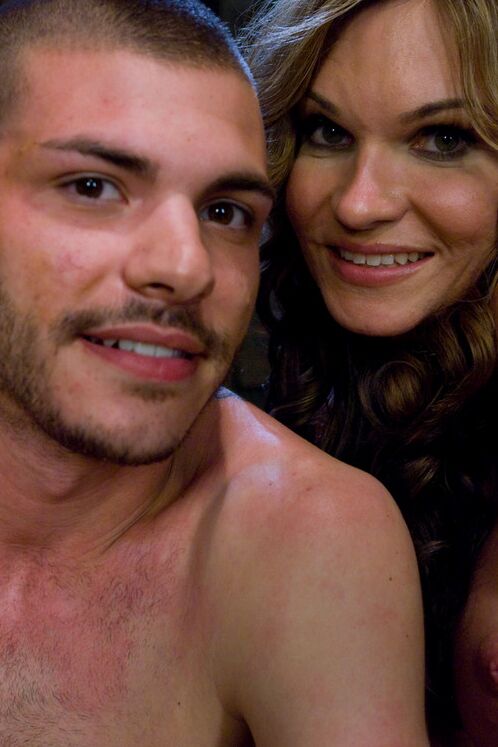 15P Blonde tranny in latex Kelly Shore dominating a guy with her machine