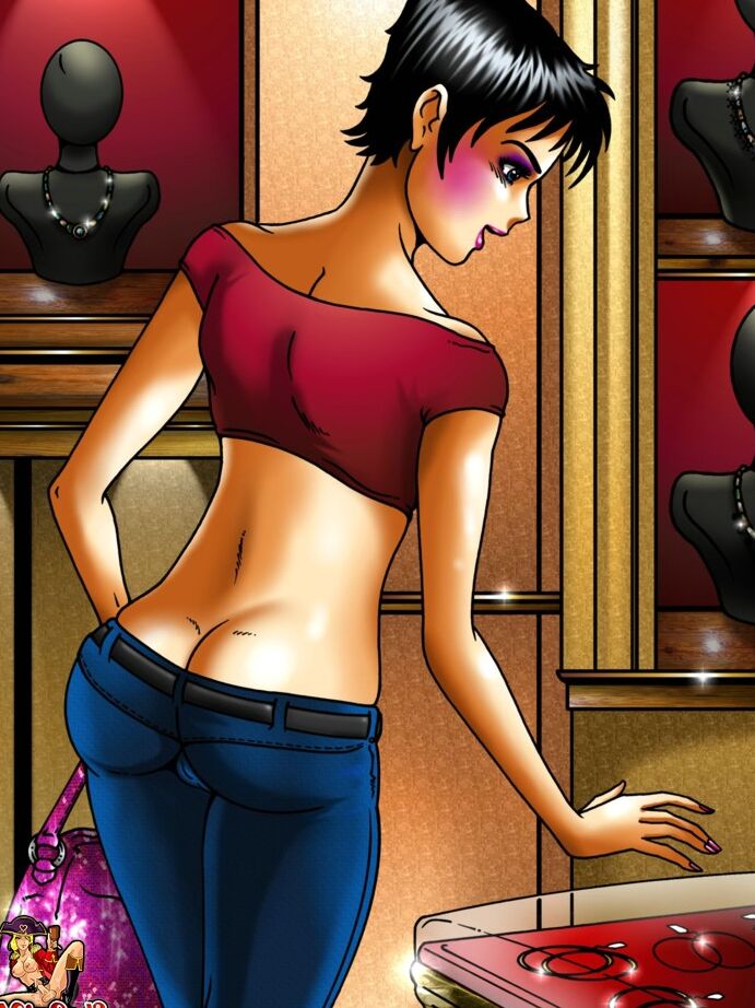 12P Short-haired anime babe posing with shemale bombshells at the mall