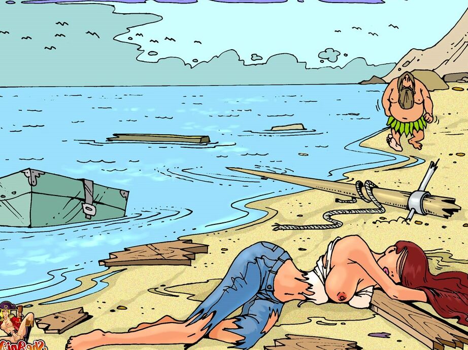 12P 漫画の赤毛ニューハーフが無人島でひげを生やした男に体当たりされる