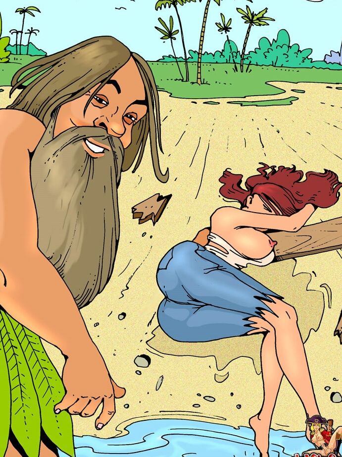 12P 漫画の赤毛ニューハーフが無人島でひげを生やした男に体当たりされる