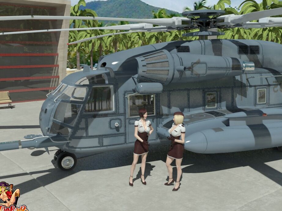 20P Animierte Transen-Armee-Babes ficken in einem Hubschrauber vor den Augen des Piloten