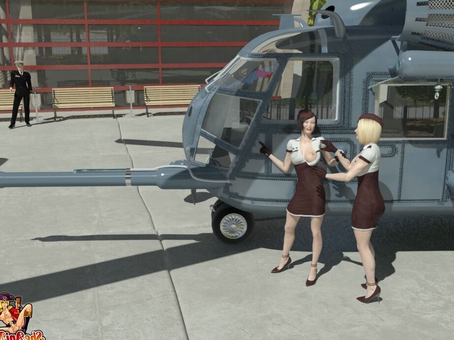 20P Animierte Transen-Armee-Babes ficken in einem Hubschrauber vor den Augen des Piloten