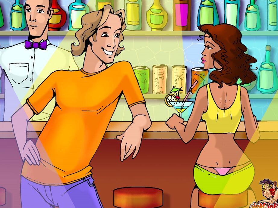 12P Anime transexuelle ébène baise un garçon blond qu'elle a rencontré au bar de la plage