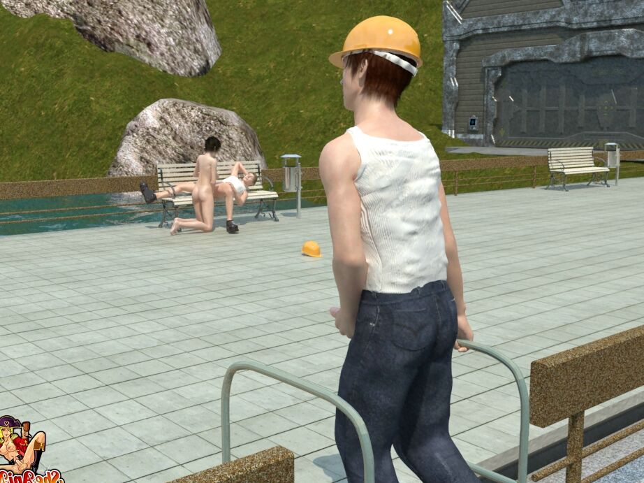 20P Transexual morena animada se folla a un trabajador de la construcción rubio al aire libre