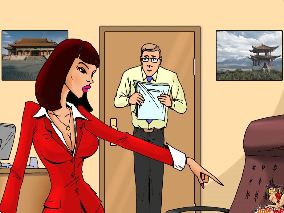 12P Le patron transexuelle sexy d'anime attache un mec trapu puis le laisse sucer son énorme bite