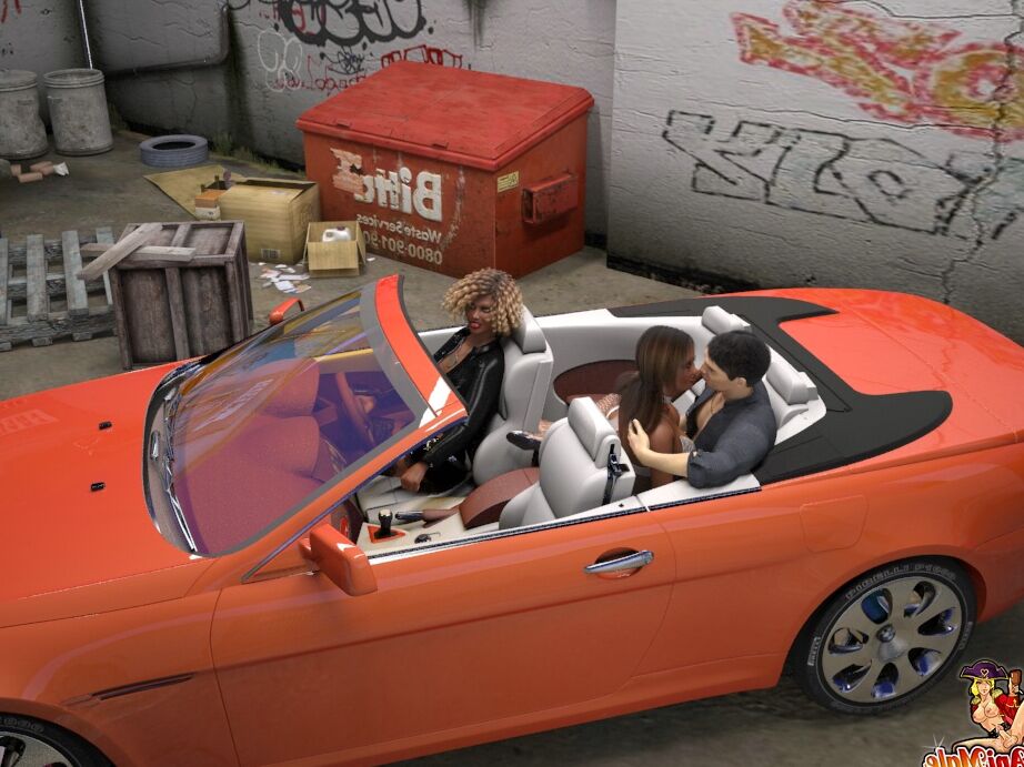 21P Animated black transsexuals with big tits fuck a white guy in a car workshop