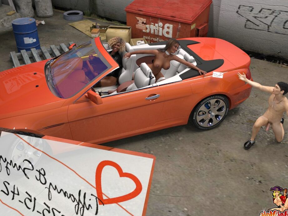21P Animated black transsexuals with big tits fuck a white guy in a car workshop