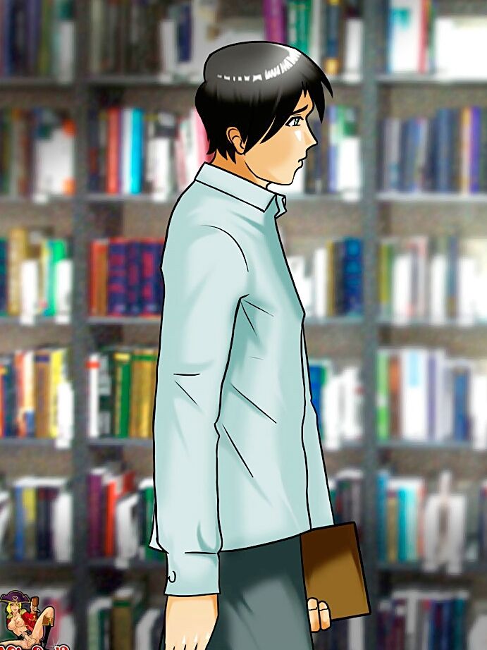 12P Bibliotecária t-girl animada com tesão expõe seu pau e penetra garoto tímido