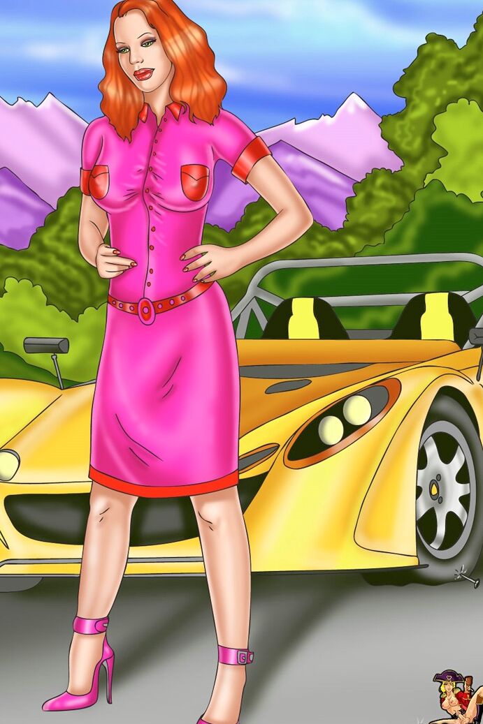 12P Animated ginger tranny pulls out her dong and fucks two dudes on a sports car