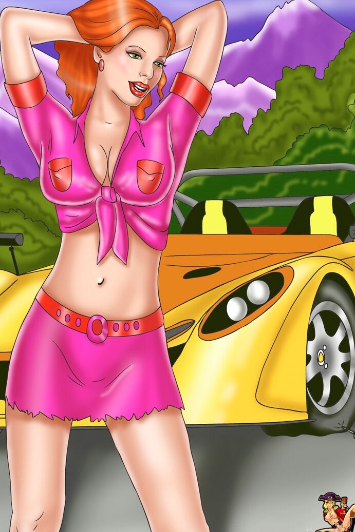 12P Animated ginger tranny pulls out her dong and fucks two dudes on a sports car