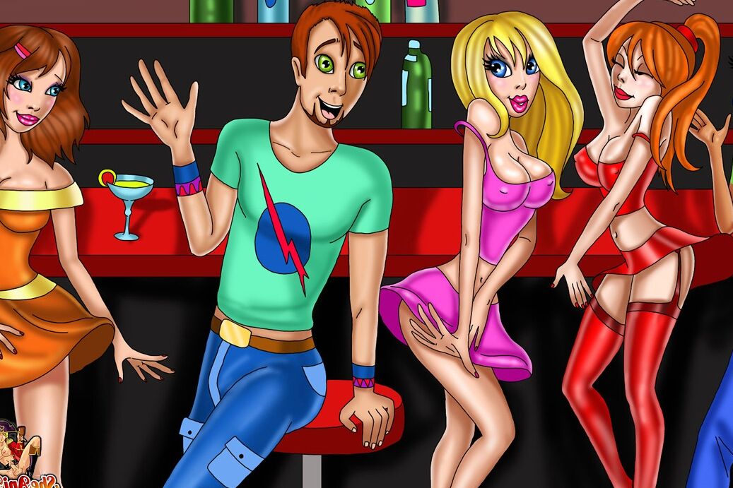 12P Transexuales de dibujos animados con grandes tetas se follan a un DJ pelirrojo y se corren en su cara en un club
