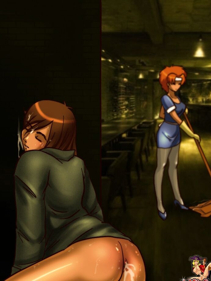 12P Animated ginger tranny strips and fucks a horny brunette guy in a bar