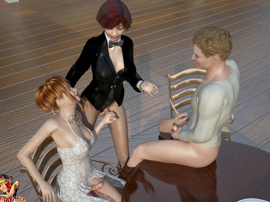 20P Big boobed trannies fuck a blonde boy in a cartoon DP anal 3some on a boat
