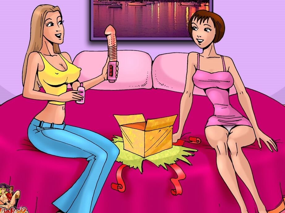 12P Hermosas chicas transexuales prueban sus nuevos juguetes sexuales en una caliente escena de dibujos animados