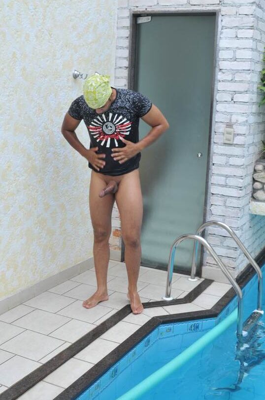 16P Gorgeous busty Latina tranny Renata getting fucked bareback by the pool