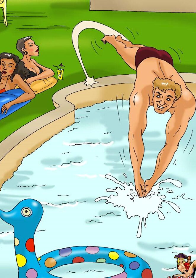 12P Buxom Anime Shemales vögeln einen muskulösen Kerl, bis er am Pool abspritzt