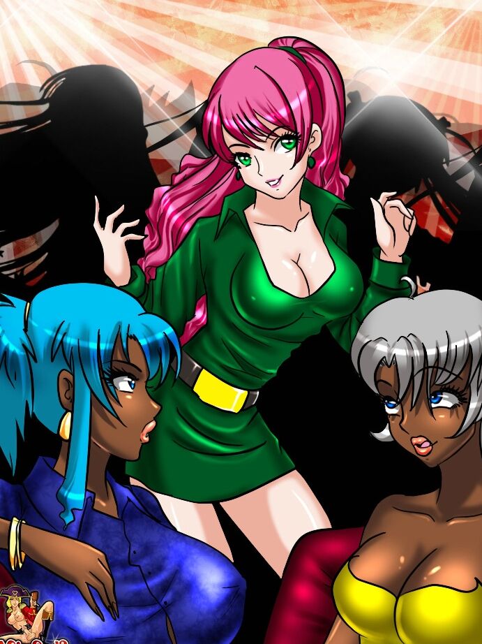 12P Travestis de ébano animados com seios enormes transando com uma garota de cabelo rosa em um show de DP