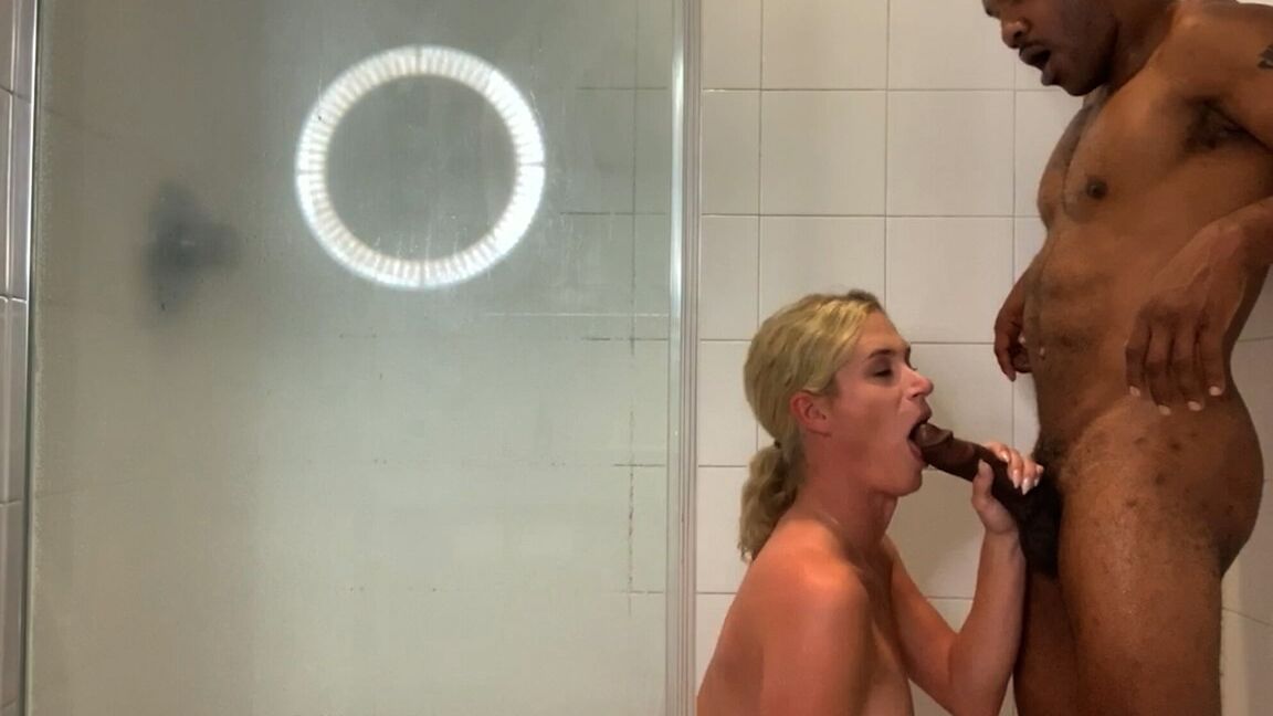 12P Seductive blonde trans Nikki Vicious makes out with big dicked black stud