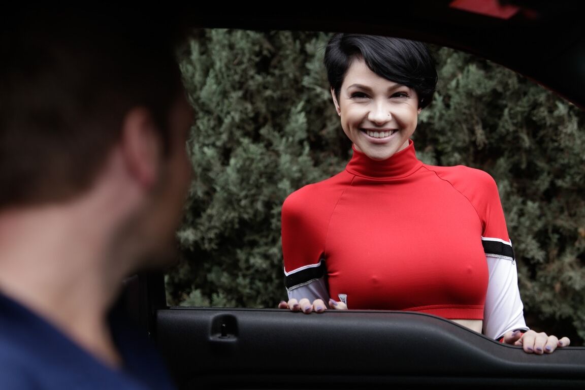 20P Short haired brunette Cadey Mercury gets banged after hitching a ride