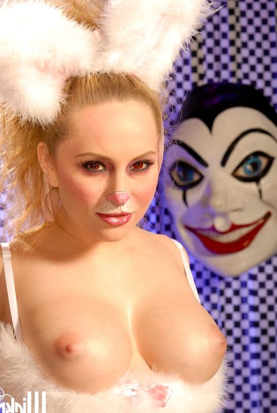 12P Hot MILF with bunny ears Aiden Starr rubs her cunt after unveiling her fakes