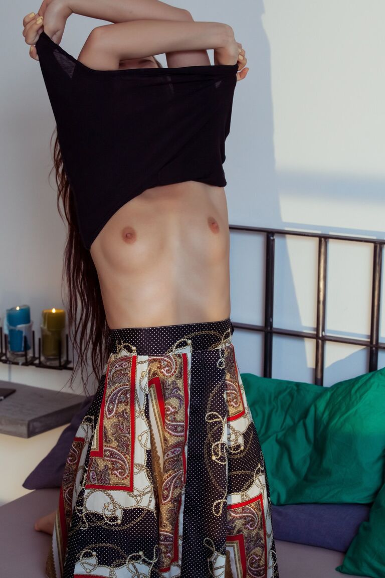 18P Babe from Ukraine Sintia pushes middle finger into slit after stripping down