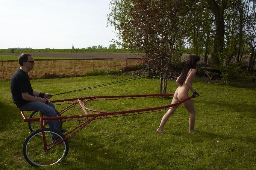 16P Skinny young slave bound and tied to a tree for kinky outdoor BDSM session