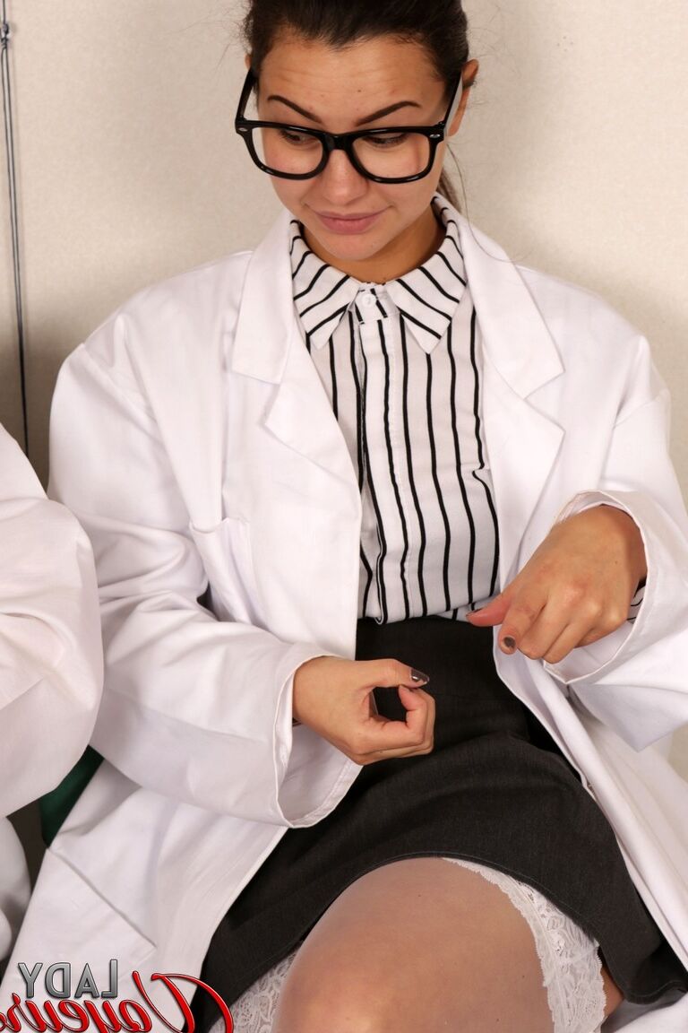 21P Naughty doctors Lola and Lilly flash their panties at the office