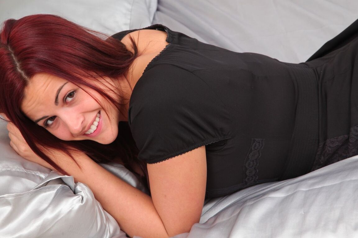 21P Adorable redhead in lacy undies Robyn H shows her brown nips in a solo