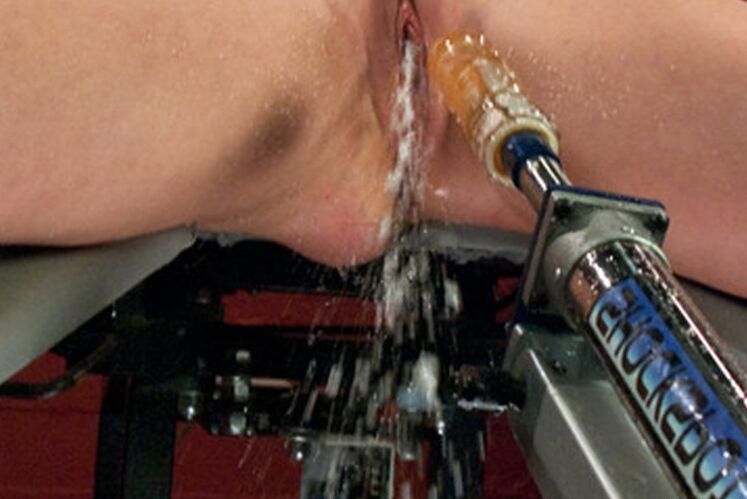 15P Tall, lean hottie squirts with every single orgasm from the pounding machines