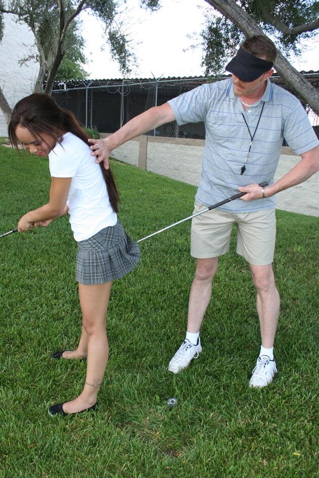 21P Cheeky tiny chick Jazlin Diaz pleasuring golf instructor in the locker room